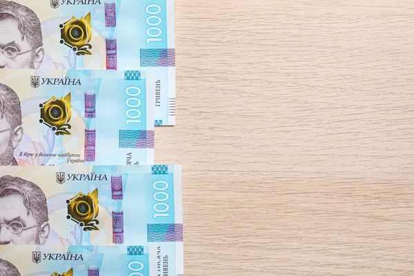 Ουκρανικά Χρήματα Ξύλινο Φόντο Επίπεδη Lay Χώρος Για Κείμενο — Φωτογραφία Αρχείου