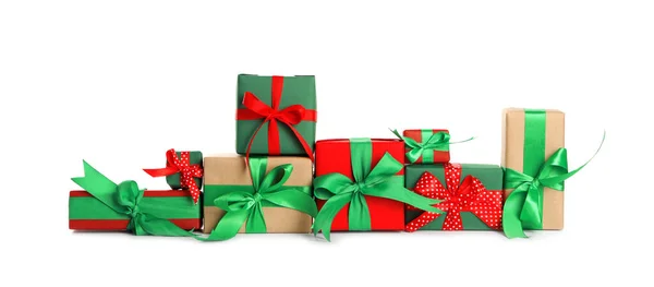 Many Different Christmas Gifts White Background — Stock Photo, Image