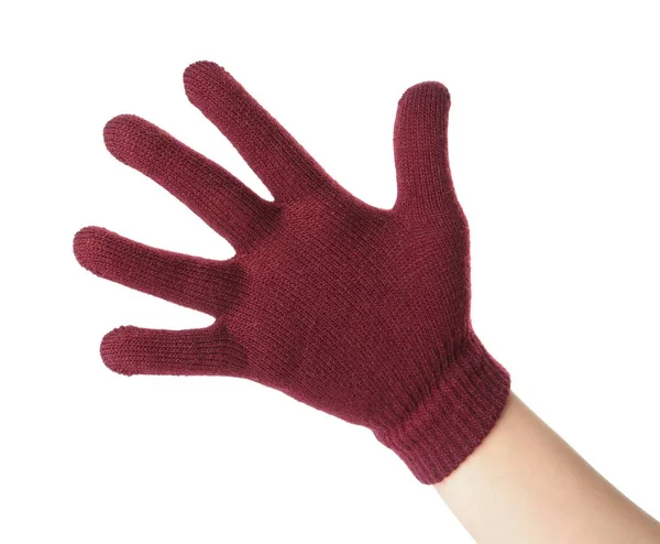 Woman Woolen Glove White Background Closeup Winter Clothes — Stock Photo, Image