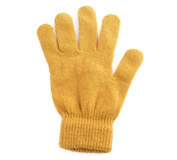黄色的羊毛手套隔离在白色 顶部视图 冬季服装 — 图库照片
