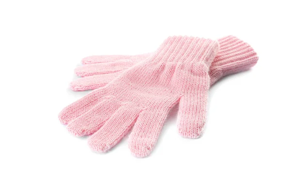 Gants Laine Rose Sur Fond Blanc Vêtements Hiver — Photo