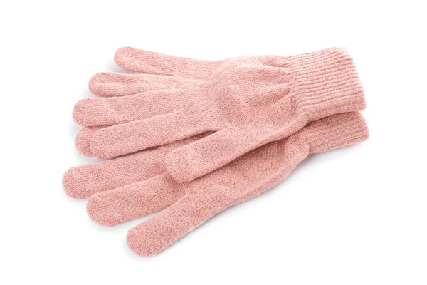 Guantes Lana Beige Sobre Fondo Blanco Ropa Invierno — Foto de Stock