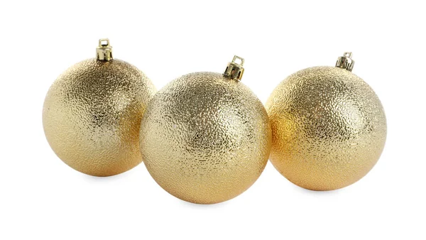 Beautiful Shiny Golden Christmas Balls White Background — Stock Photo, Image