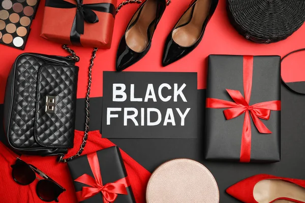 Cajas Regalo Zapatos Accesorios Para Mujer Frase Viernes Negro Sobre — Foto de Stock