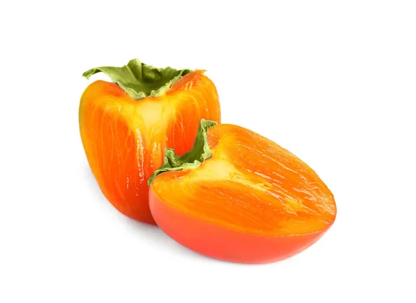 Delicious Cut Fresh Persimmon Isolated White — Stock Photo, Image