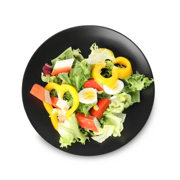 Salada Com Palitos Caranguejo Fresco Alface Sobre Fundo Branco Vista — Fotografia de Stock
