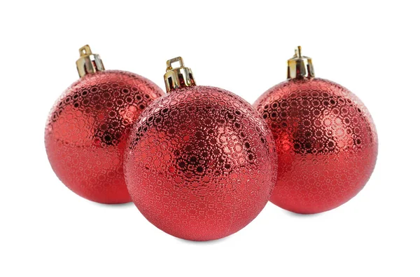 Belles Boules Noël Rouge Brillant Sur Fond Blanc — Photo