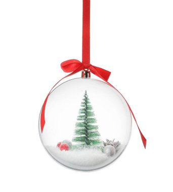 Beautiful Christmas snow globe hanging on white background clipart