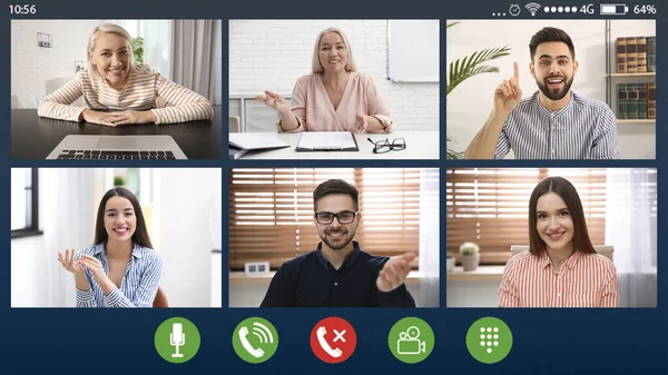 Colleagues Using Video Chat View Web Camera Team Work — Stock Photo, Image