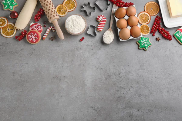 Composition Plate Avec Biscuits Noël Faits Maison Ingrédients Sur Table — Photo