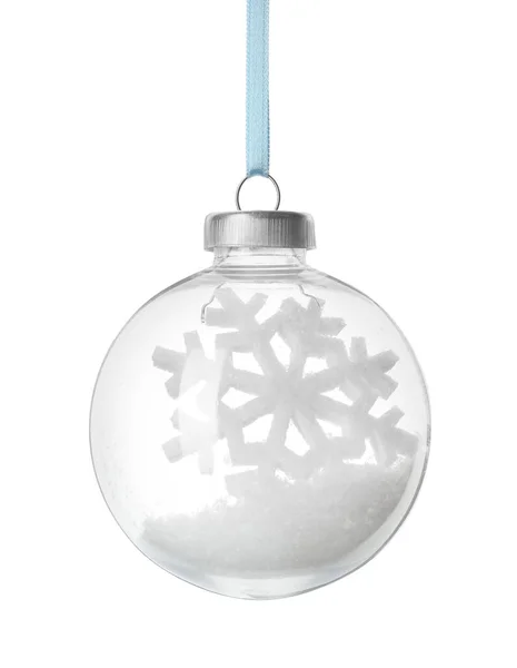 Decoratieve Sneeuwbol Opknoping Witte Achtergrond — Stockfoto