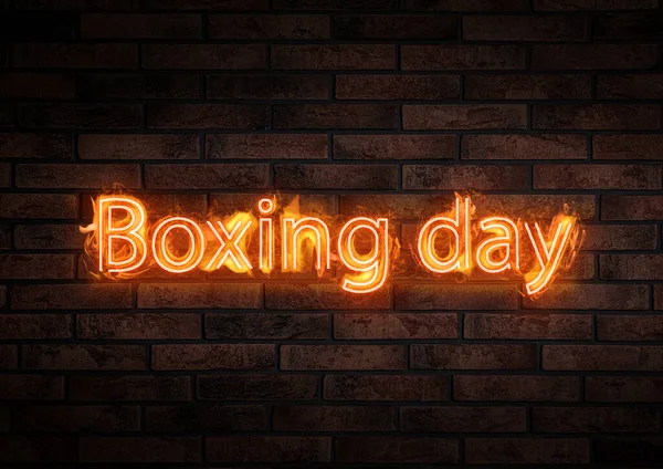 Texto Flamejante Dia Boxe Contra Parede Tijolo — Fotografia de Stock