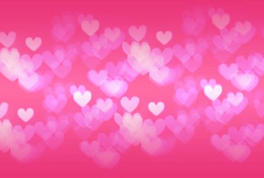 Pembe arka planda güzel kalp şekilli ışıklar, bulanık görüş. Sevgililer Günü 