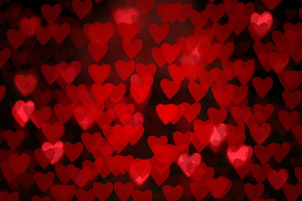 Mooie Rode Hartvormige Lichten Donkere Achtergrond Wazig Zicht Valentijnsdag — Stockfoto