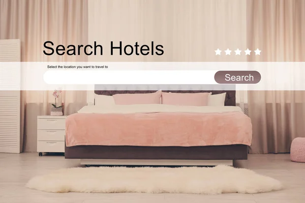 Rezerwacja Usług Online Szukaj Bar Piękny Pokój Hotelowy Tle — Zdjęcie stockowe