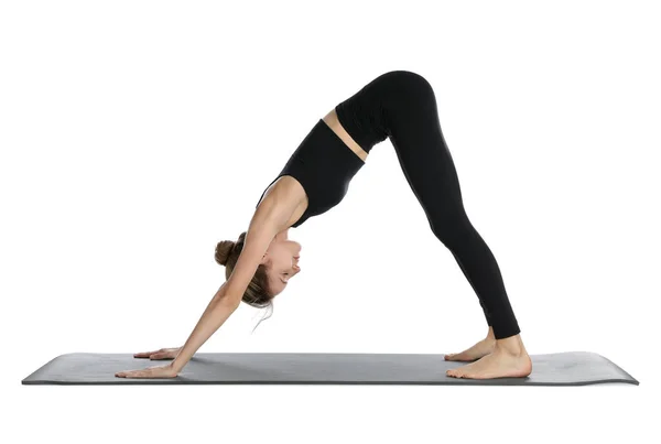 Young Woman Sportswear Practicing Yoga White Background — Stock Photo, Image