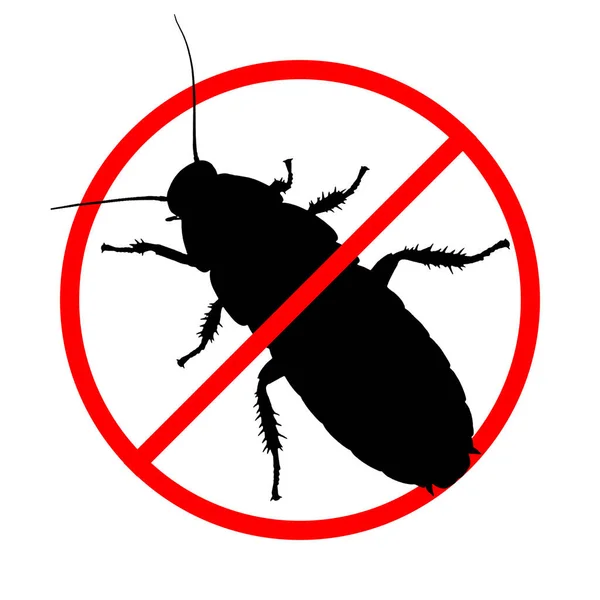 Silueta Cucaracha Con Signo Prohibición Roja Sobre Fondo Blanco Control — Foto de Stock