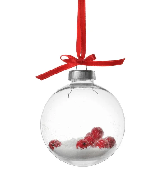 Decorative Snow Globe Red Ribbon Isolated White — Stock Photo, Image