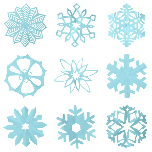 Set Beautiful Paper Snowflakes White Background — Stock Photo, Image