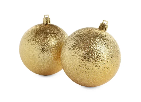 Beautiful Shiny Golden Christmas Balls White Background — Stock Photo, Image