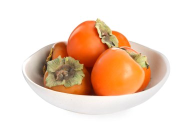 Beyaz hurmalarla izole edilmiş bir kase.