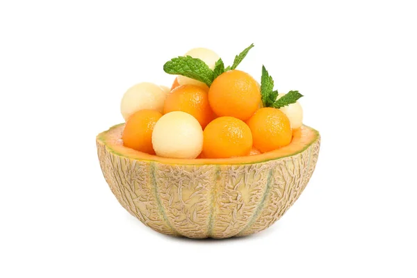 Verschillende Meloen Ballen Met Munt Witte Achtergrond — Stockfoto