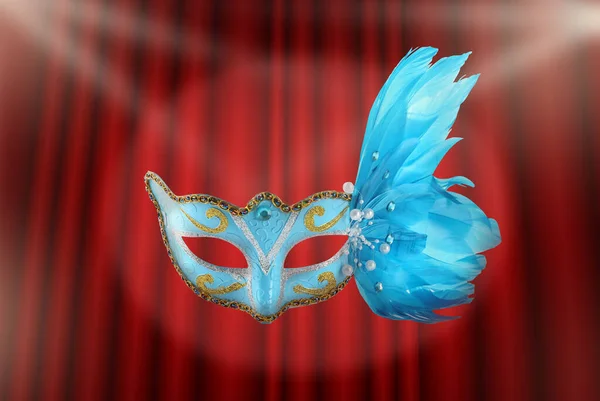 Beau Masque Carnaval Contre Rideau Avant Rouge — Photo