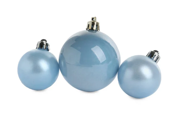 Belles Boules Noël Bleu Clair Sur Fond Blanc — Photo