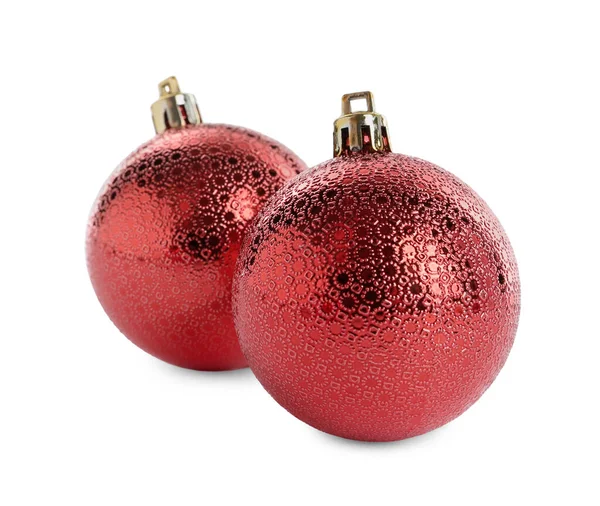 Hermosas Bolas Navidad Rojo Brillante Sobre Fondo Blanco — Foto de Stock