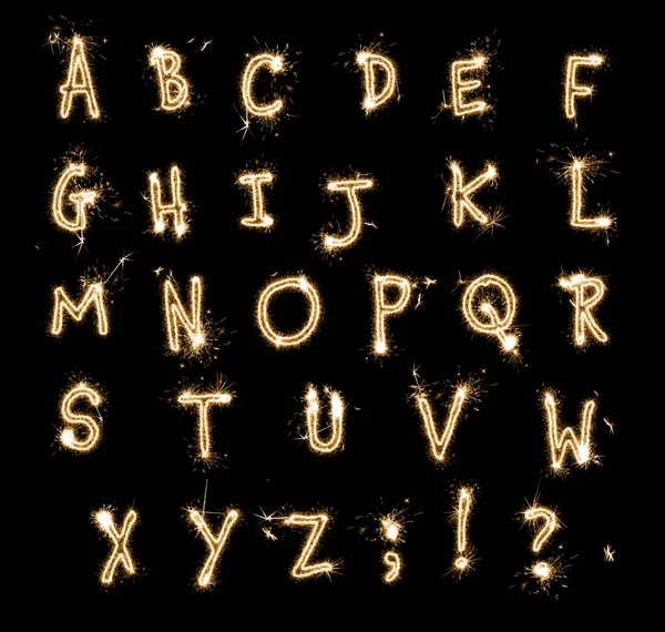 Szett Betűkkel Készült Csillagszóró Fekete Háttér — Stock Fotó