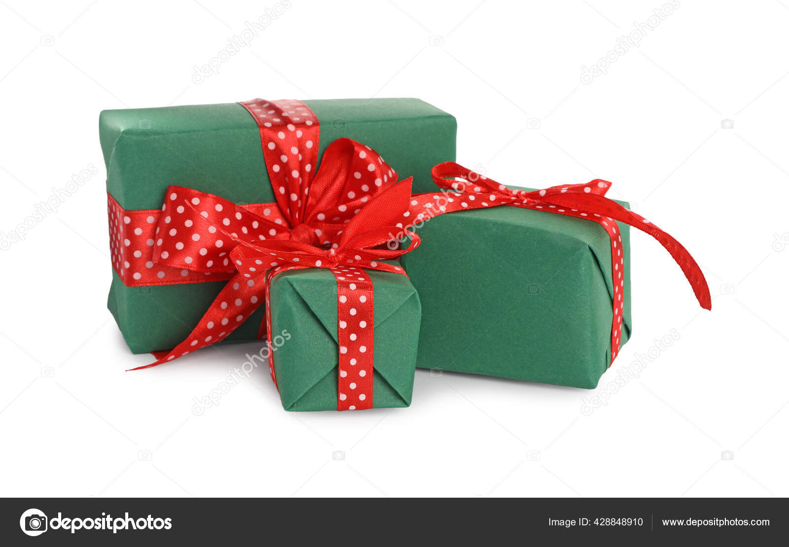 Christmas Gift Boxes Decorated Red Bows White Background Stock Photo by  ©NewAfrica 428848910