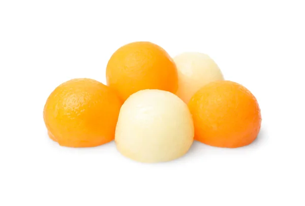 Veel Verschillende Meloen Ballen Witte Achtergrond — Stockfoto