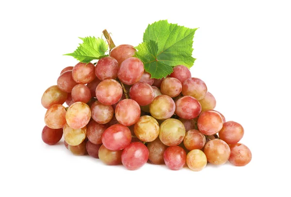 Kupa Świeżo Dojrzewających Czerwonych Winogron Liśćmi Wyizolowanymi Białym — Zdjęcie stockowe