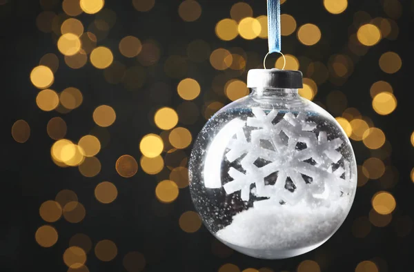 Decorative Snow Globe Hanging Blurred Festive Lights Closeup Space Text — Stock Photo, Image