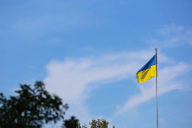 Ukrayna 'nın ulusal bayrağı mavi gökyüzüne karşı