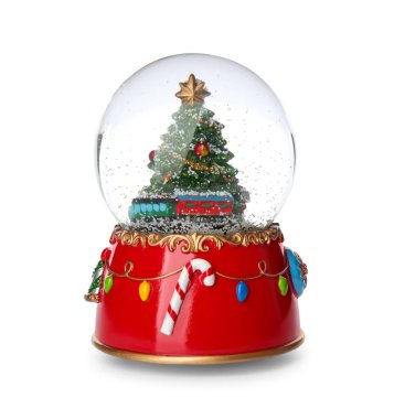 Güzel kar küresi, beyaz üzerine izole edilmiş Noel ağacı.