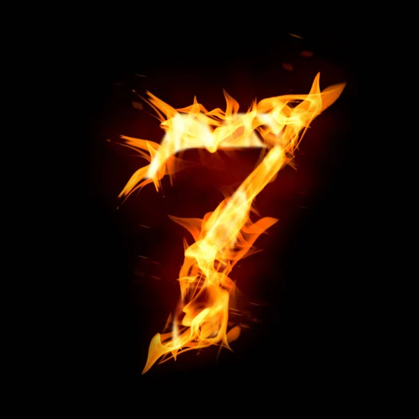黒を背景に7番の炎 様式化された番号設計 — ストック写真