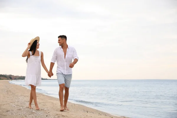 Mooi Stel Dat Het Strand Loopt Ruimte Voor Tekst — Stockfoto