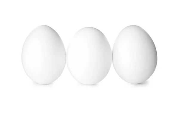 Ovos Galinha Crus Frescos Sobre Fundo Branco — Fotografia de Stock