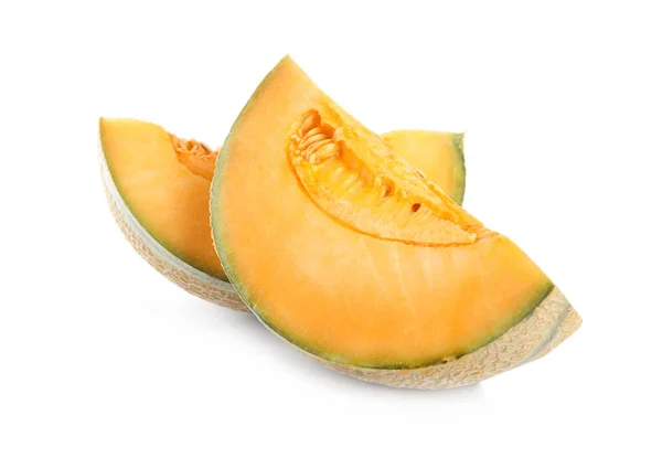 Cortar Sabroso Melón Fresco Aislado Blanco — Foto de Stock