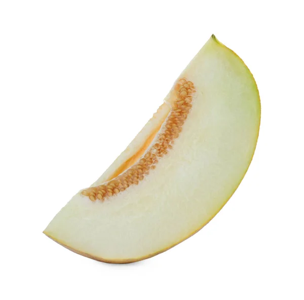 Trozo Delicioso Melón Melón Aislado Blanco — Foto de Stock