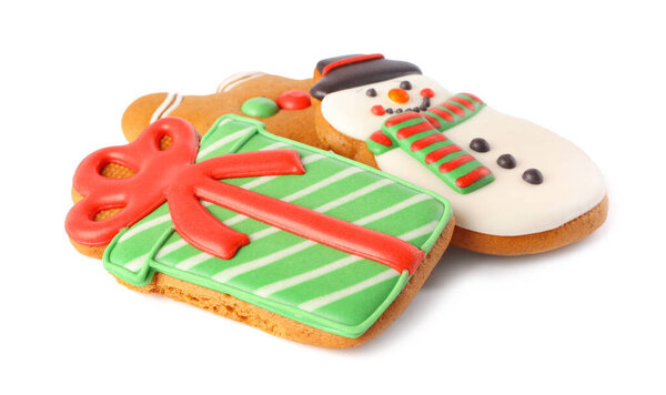 Pile of Christmas cookies on white background