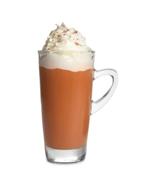 Balkabaklı latte, krem şantili ve beyaz.