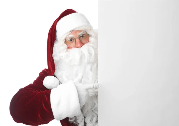 Papai Noel Com Banner Branco Fundo Branco — Fotografia de Stock