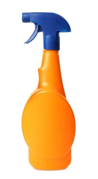 Orange Sprühflasche Mit Reinigungsmittel Isoliert Auf Weiß — Stockfoto