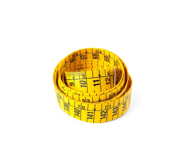 New Yellow Measuring Tape Isolated White — Stock Photo, Image