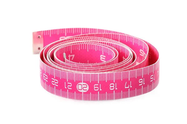 Long Pink Measuring Tape Isolated White — Stock Photo, Image