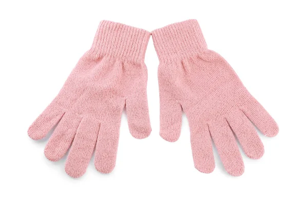 Gants Laine Rose Sur Fond Blanc Vue Dessus Vêtements Hiver — Photo