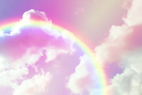 Amazing Sky Rainbow Fluffy Clouds Toned Unicorn Colors — Stock Photo, Image