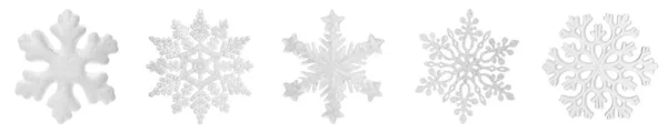 Σύνολο Από Όμορφες Διακοσμητικές Νιφάδες Χιονιού Λευκό Φόντο Σχεδιασμός Banner — Φωτογραφία Αρχείου